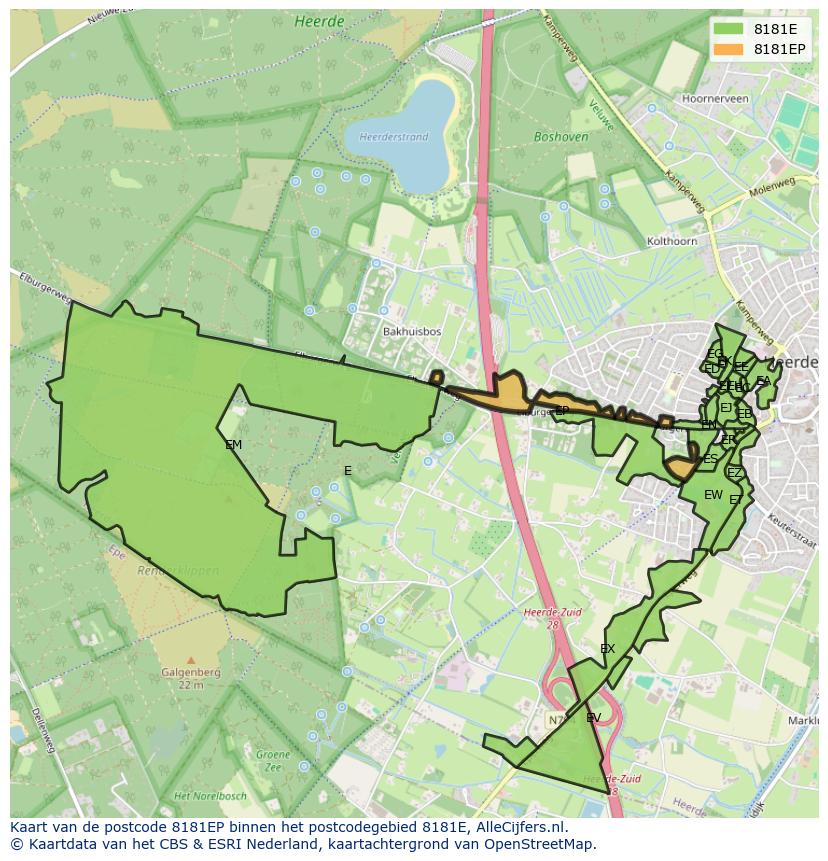 Afbeelding van het postcodegebied 8181 EP op de kaart.