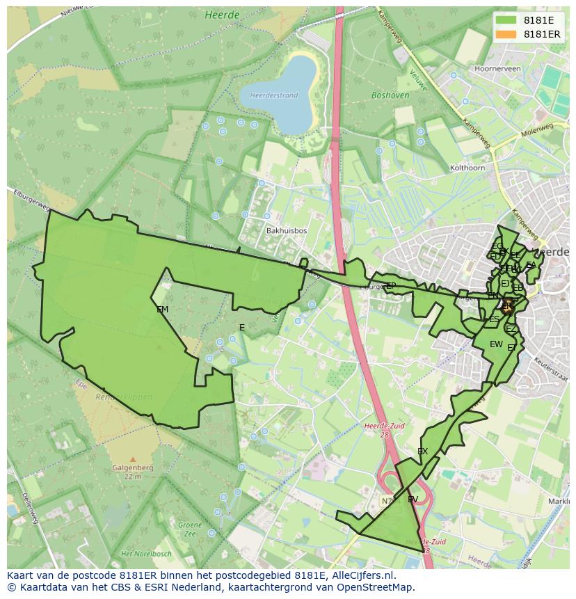 Afbeelding van het postcodegebied 8181 ER op de kaart.