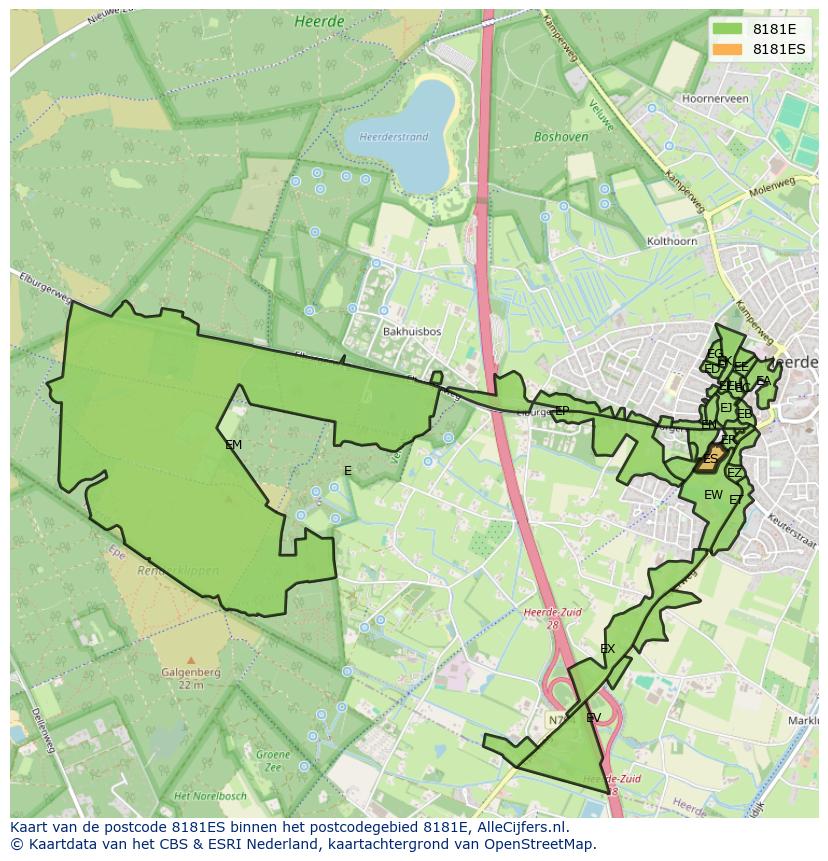 Afbeelding van het postcodegebied 8181 ES op de kaart.