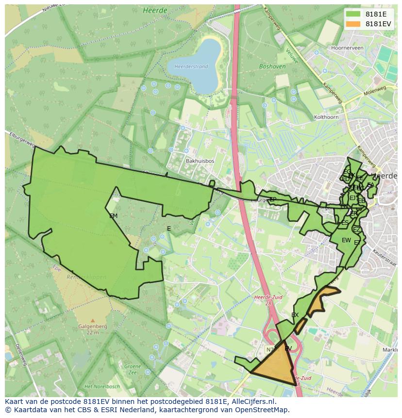 Afbeelding van het postcodegebied 8181 EV op de kaart.