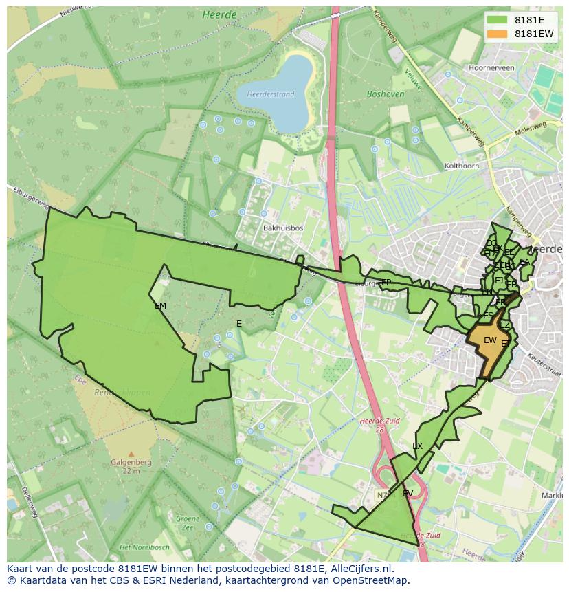 Afbeelding van het postcodegebied 8181 EW op de kaart.