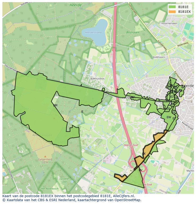 Afbeelding van het postcodegebied 8181 EX op de kaart.
