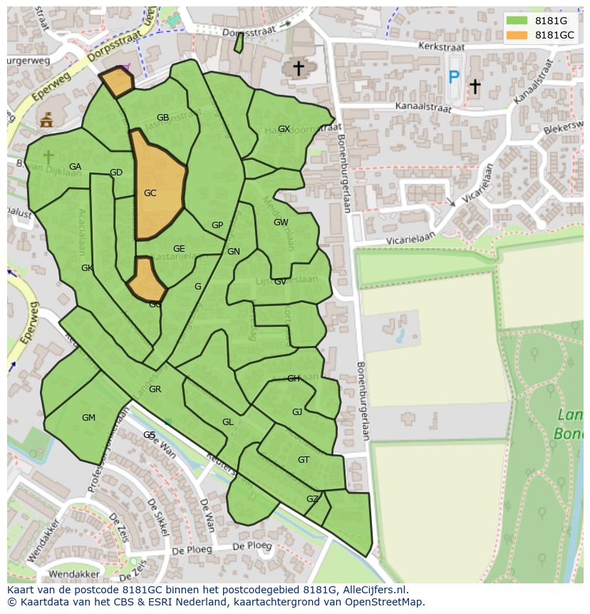 Afbeelding van het postcodegebied 8181 GC op de kaart.