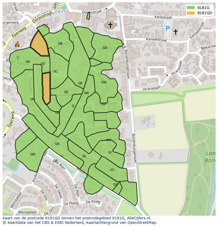 Afbeelding van het postcodegebied 8181 GD op de kaart.