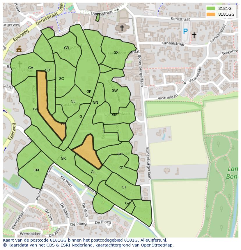 Afbeelding van het postcodegebied 8181 GG op de kaart.