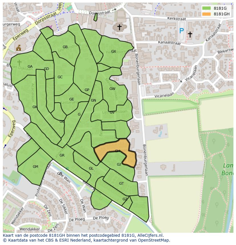 Afbeelding van het postcodegebied 8181 GH op de kaart.