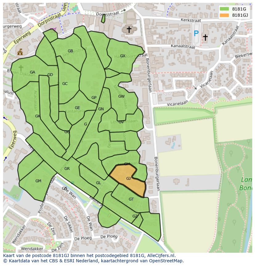 Afbeelding van het postcodegebied 8181 GJ op de kaart.