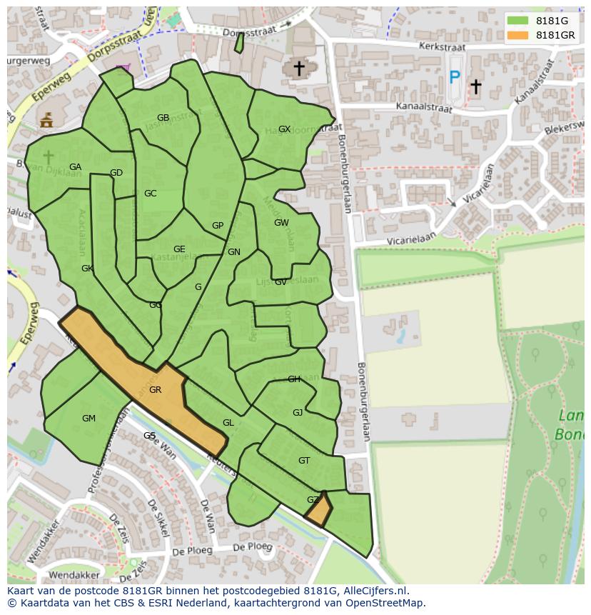 Afbeelding van het postcodegebied 8181 GR op de kaart.