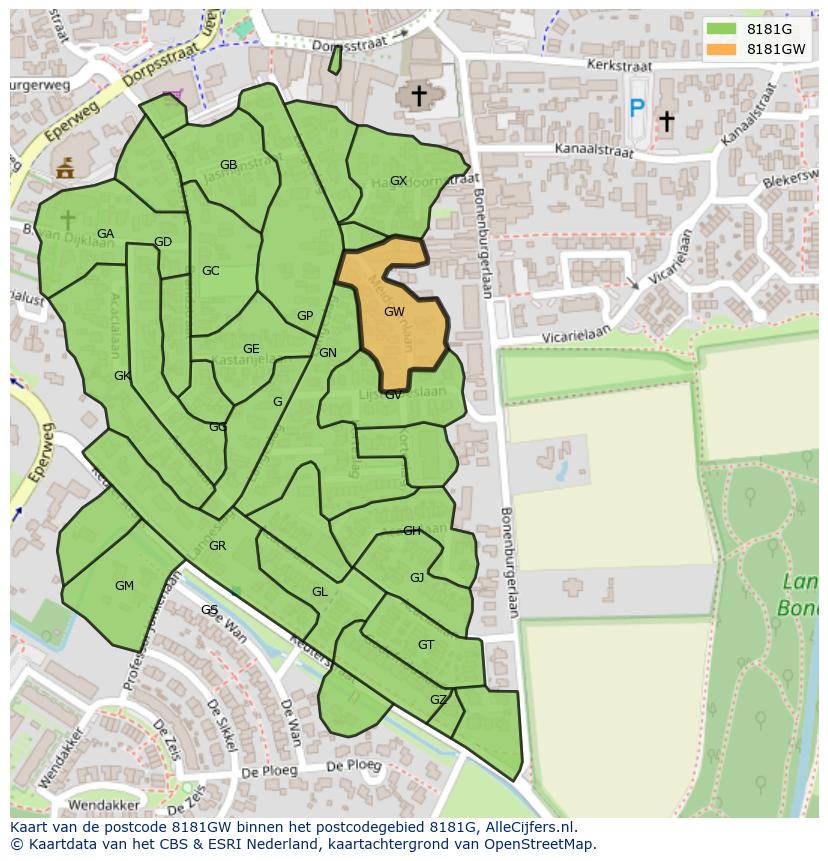 Afbeelding van het postcodegebied 8181 GW op de kaart.
