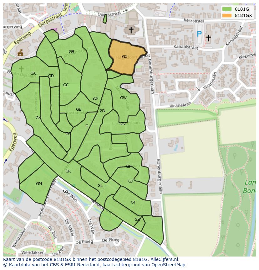 Afbeelding van het postcodegebied 8181 GX op de kaart.