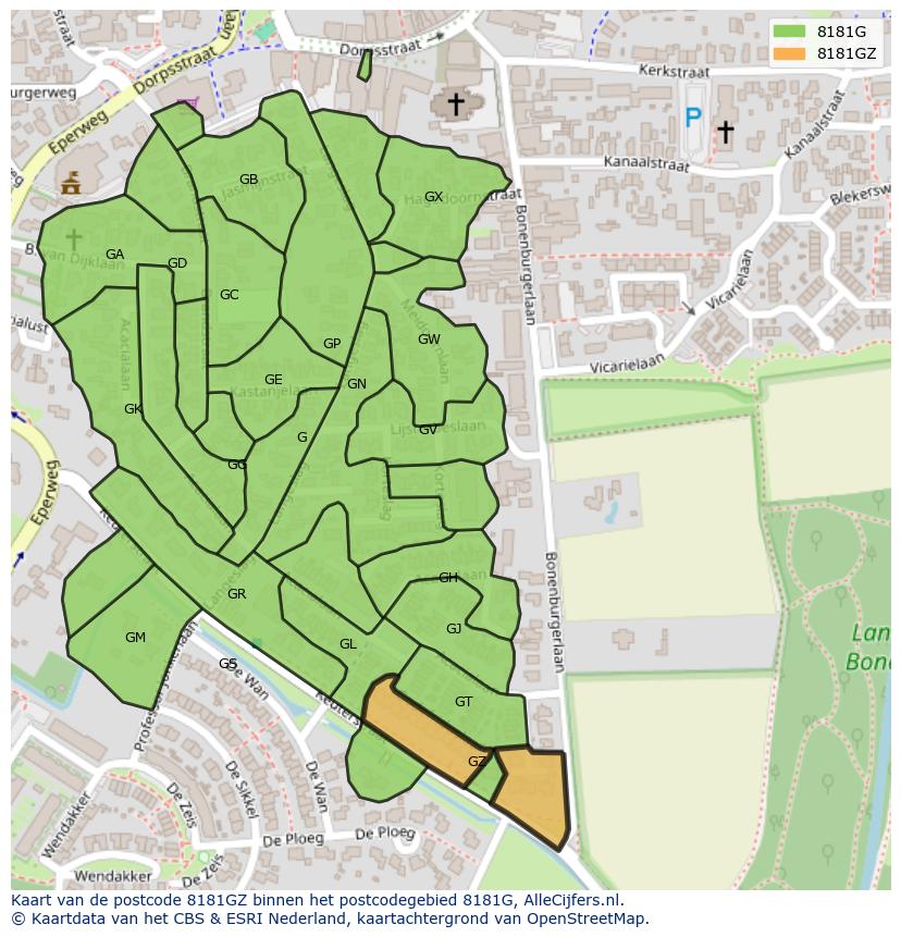 Afbeelding van het postcodegebied 8181 GZ op de kaart.