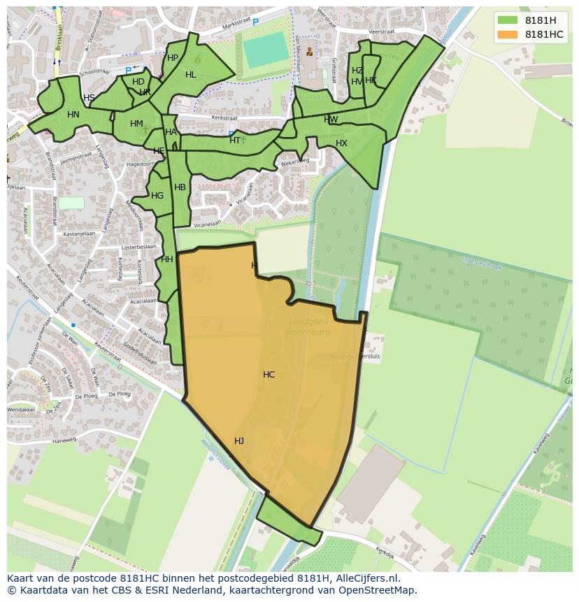 Afbeelding van het postcodegebied 8181 HC op de kaart.