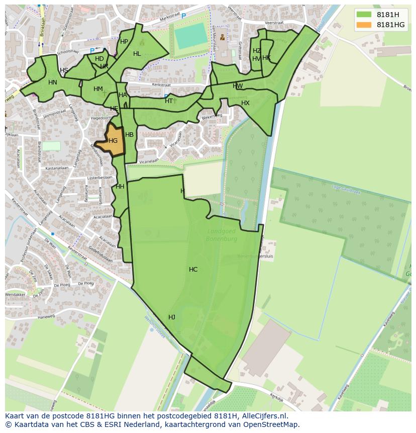 Afbeelding van het postcodegebied 8181 HG op de kaart.