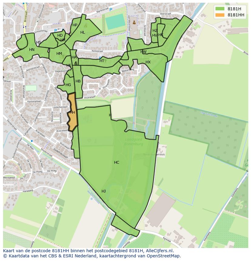 Afbeelding van het postcodegebied 8181 HH op de kaart.