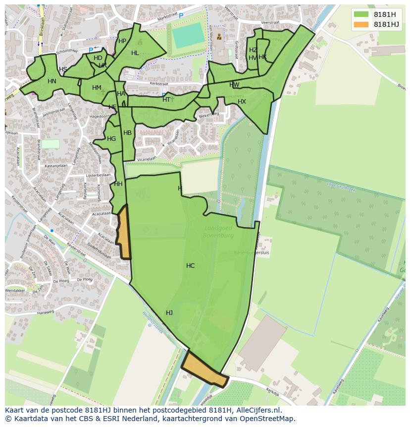 Afbeelding van het postcodegebied 8181 HJ op de kaart.