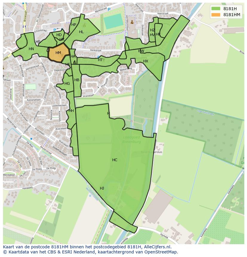 Afbeelding van het postcodegebied 8181 HM op de kaart.