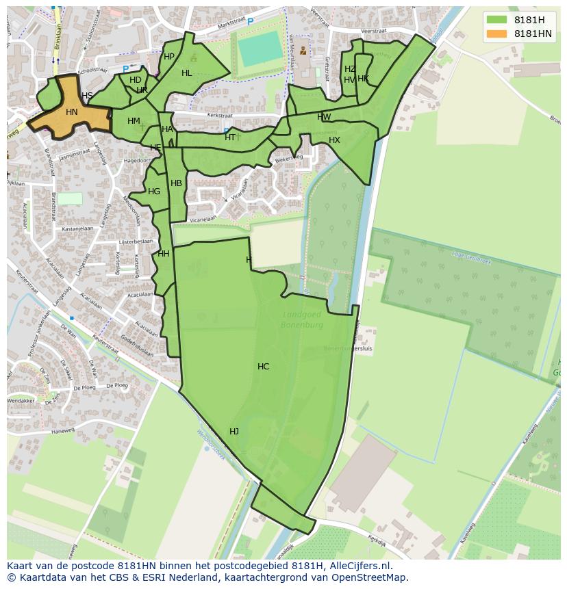 Afbeelding van het postcodegebied 8181 HN op de kaart.