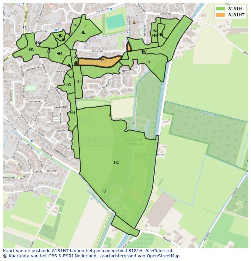 Afbeelding van het postcodegebied 8181 HT op de kaart.