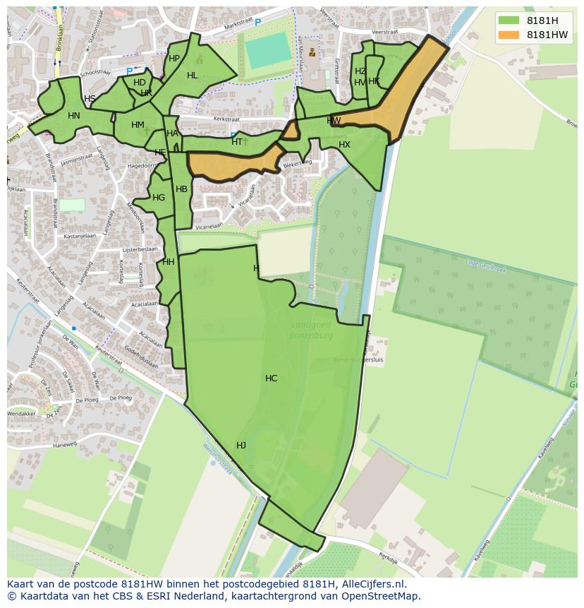 Afbeelding van het postcodegebied 8181 HW op de kaart.