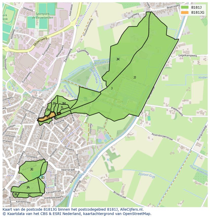 Afbeelding van het postcodegebied 8181 JG op de kaart.