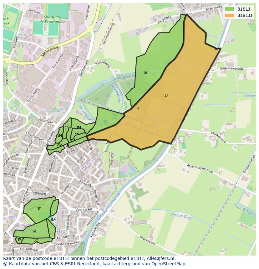 Afbeelding van het postcodegebied 8181 JJ op de kaart.