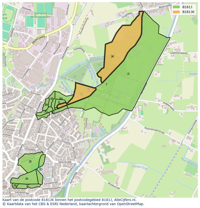 Afbeelding van het postcodegebied 8181 JK op de kaart.