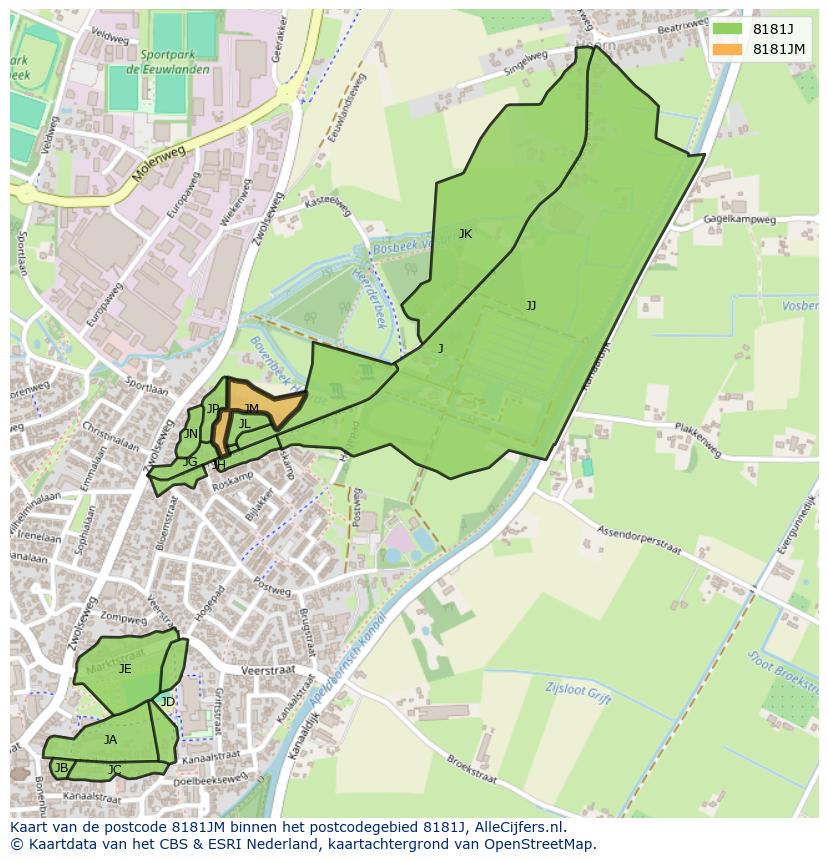 Afbeelding van het postcodegebied 8181 JM op de kaart.