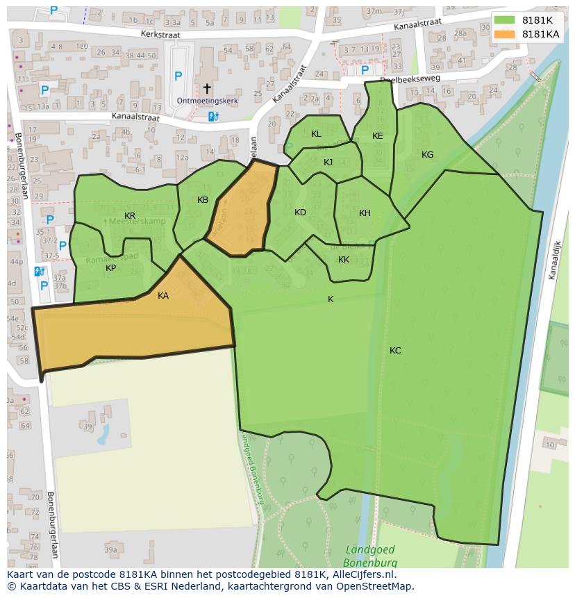 Afbeelding van het postcodegebied 8181 KA op de kaart.