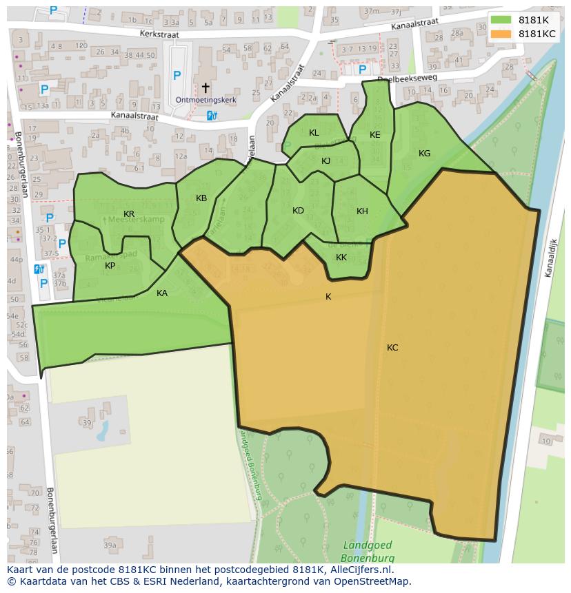 Afbeelding van het postcodegebied 8181 KC op de kaart.