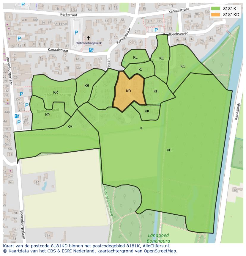 Afbeelding van het postcodegebied 8181 KD op de kaart.