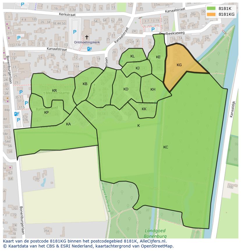 Afbeelding van het postcodegebied 8181 KG op de kaart.