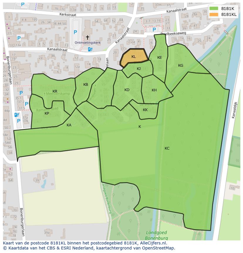 Afbeelding van het postcodegebied 8181 KL op de kaart.
