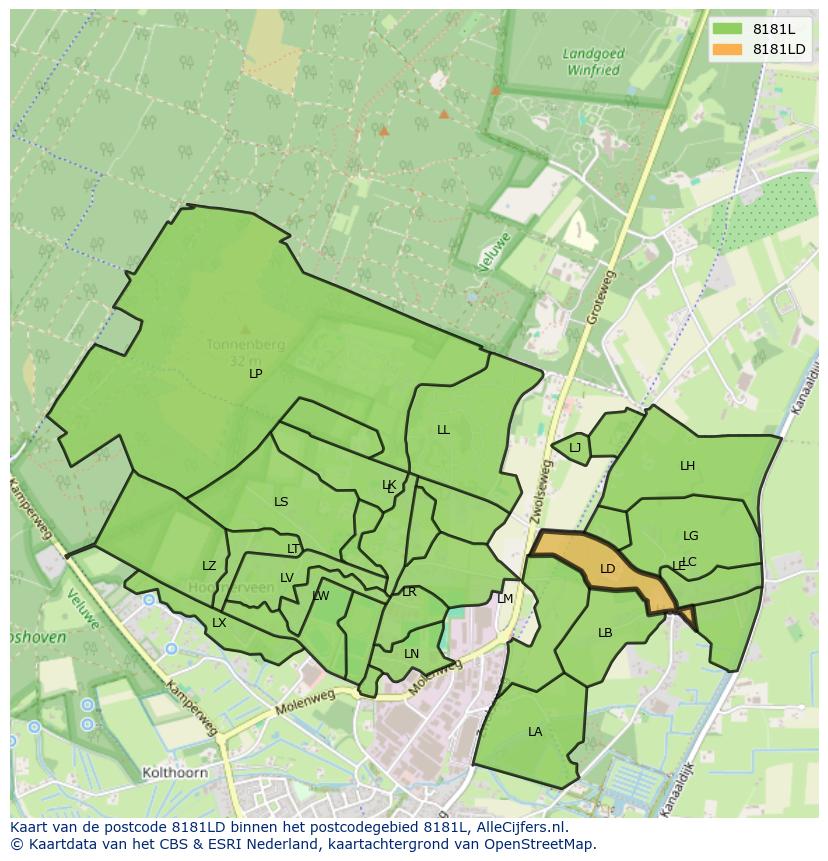 Afbeelding van het postcodegebied 8181 LD op de kaart.