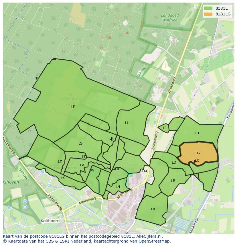 Afbeelding van het postcodegebied 8181 LG op de kaart.