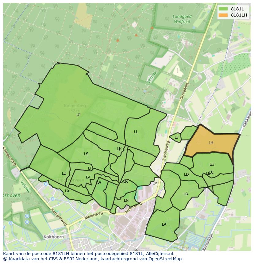 Afbeelding van het postcodegebied 8181 LH op de kaart.