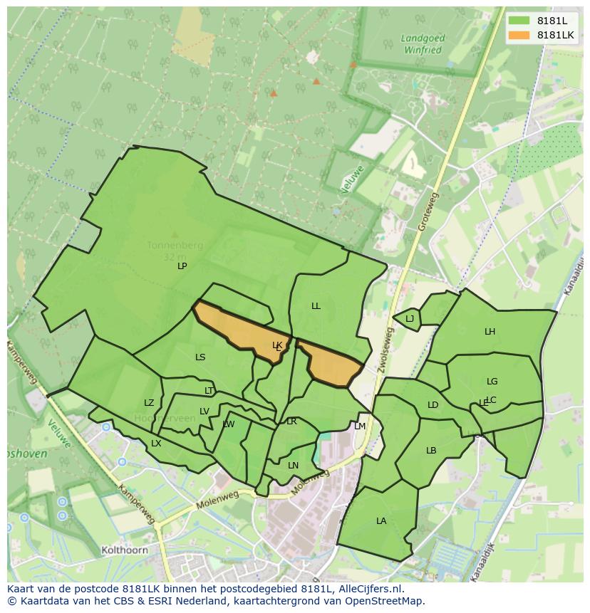 Afbeelding van het postcodegebied 8181 LK op de kaart.