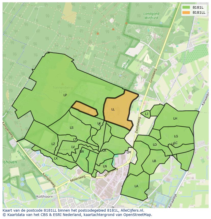 Afbeelding van het postcodegebied 8181 LL op de kaart.