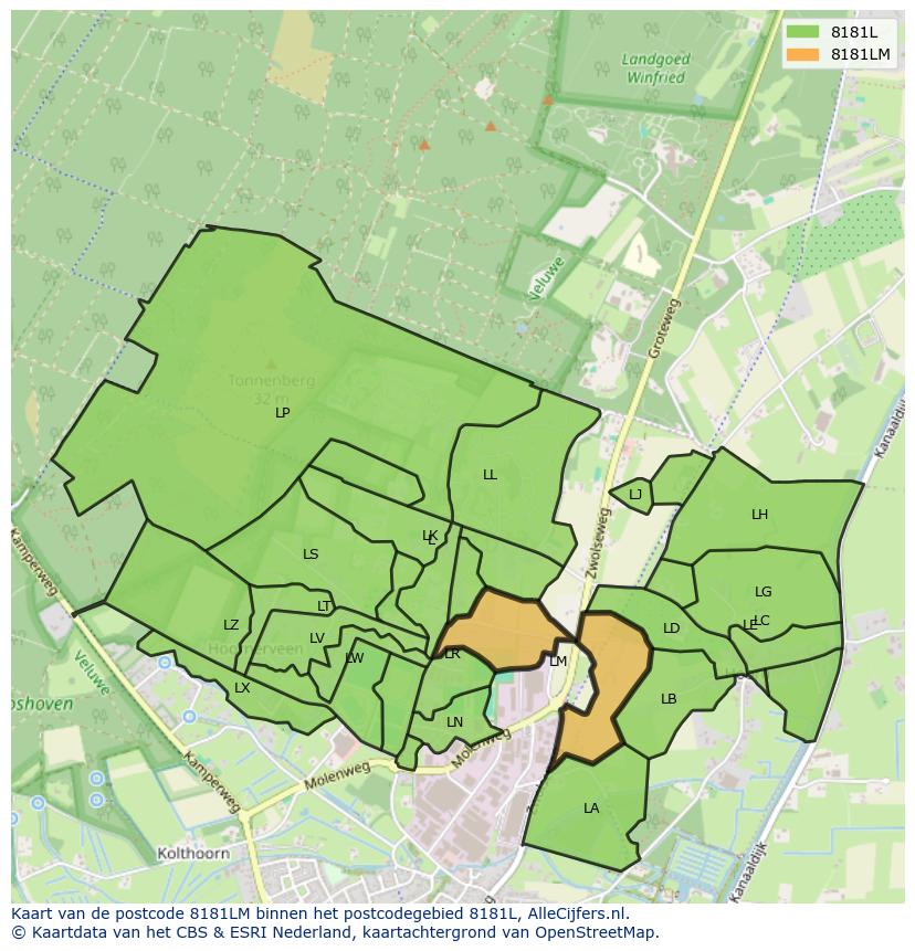 Afbeelding van het postcodegebied 8181 LM op de kaart.