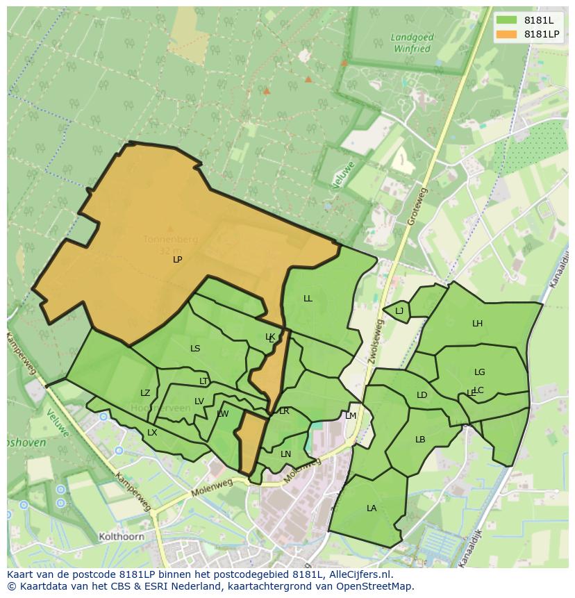 Afbeelding van het postcodegebied 8181 LP op de kaart.
