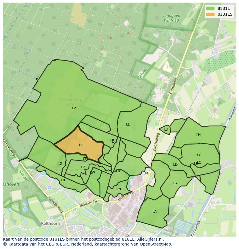 Afbeelding van het postcodegebied 8181 LS op de kaart.