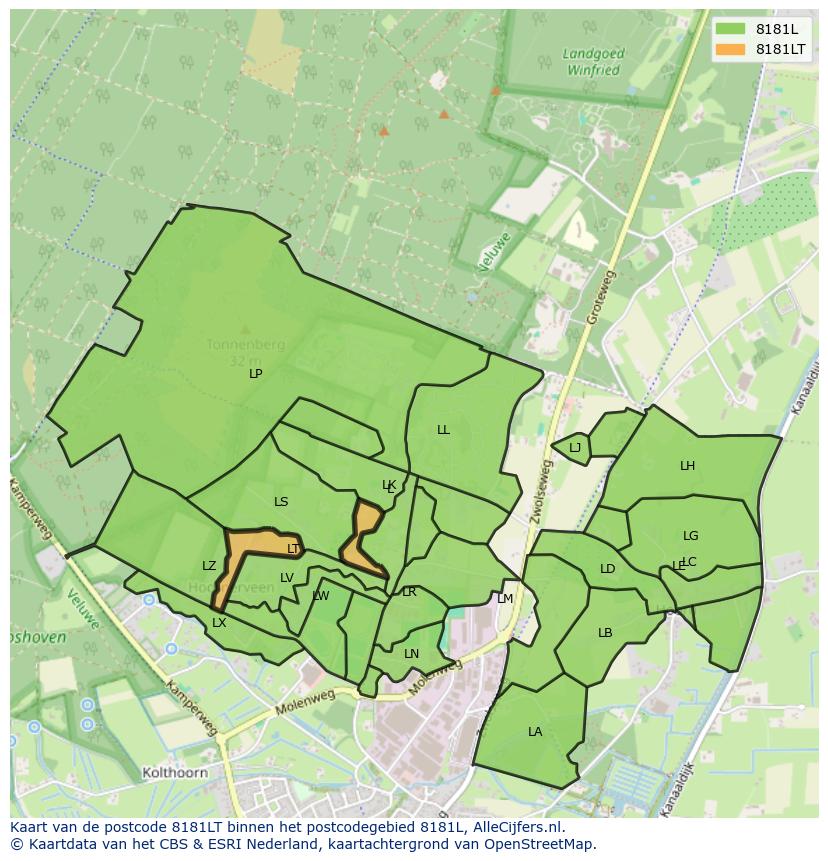 Afbeelding van het postcodegebied 8181 LT op de kaart.