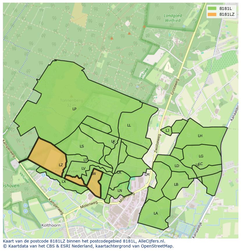 Afbeelding van het postcodegebied 8181 LZ op de kaart.