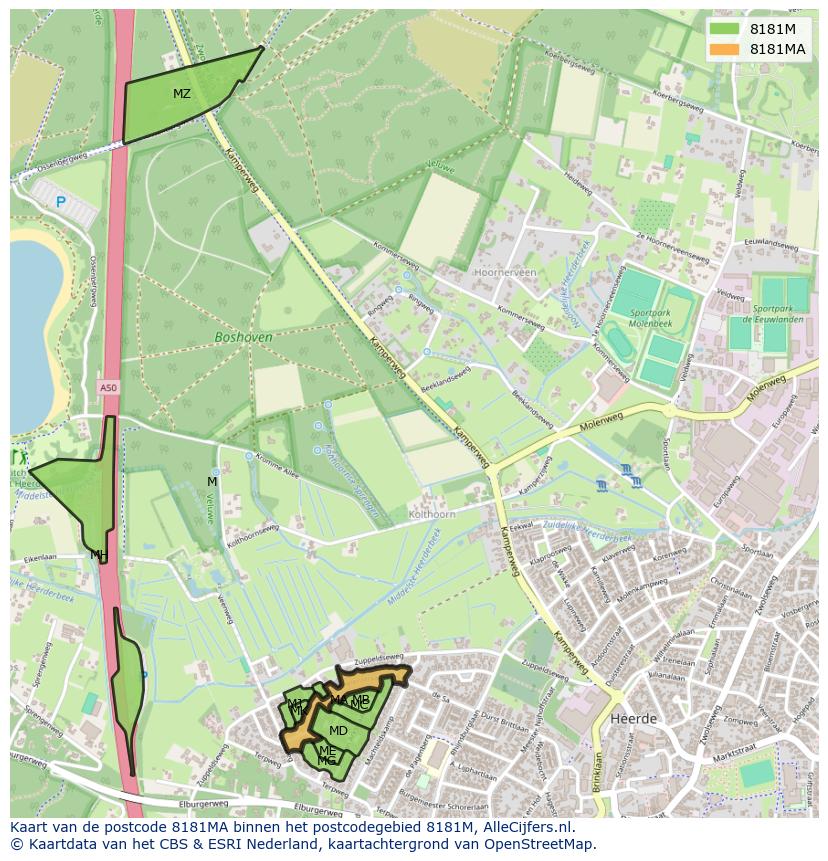 Afbeelding van het postcodegebied 8181 MA op de kaart.