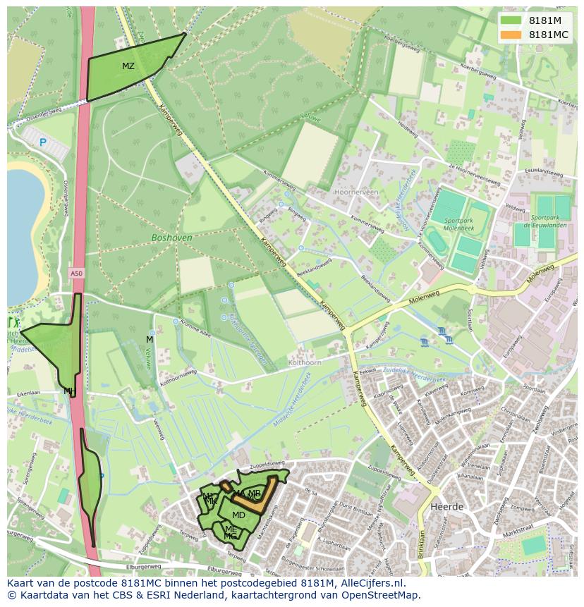 Afbeelding van het postcodegebied 8181 MC op de kaart.