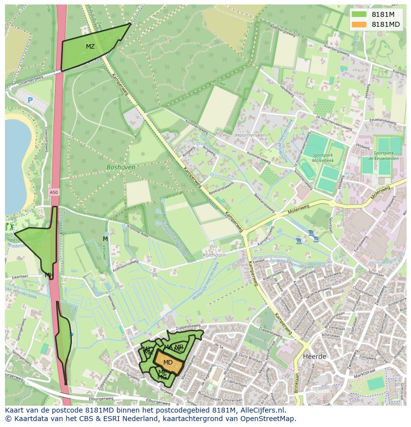 Afbeelding van het postcodegebied 8181 MD op de kaart.