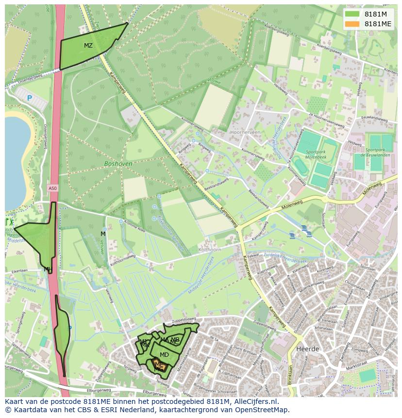 Afbeelding van het postcodegebied 8181 ME op de kaart.