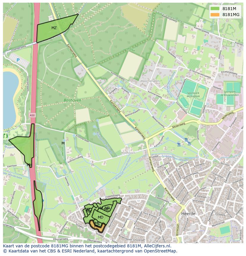 Afbeelding van het postcodegebied 8181 MG op de kaart.