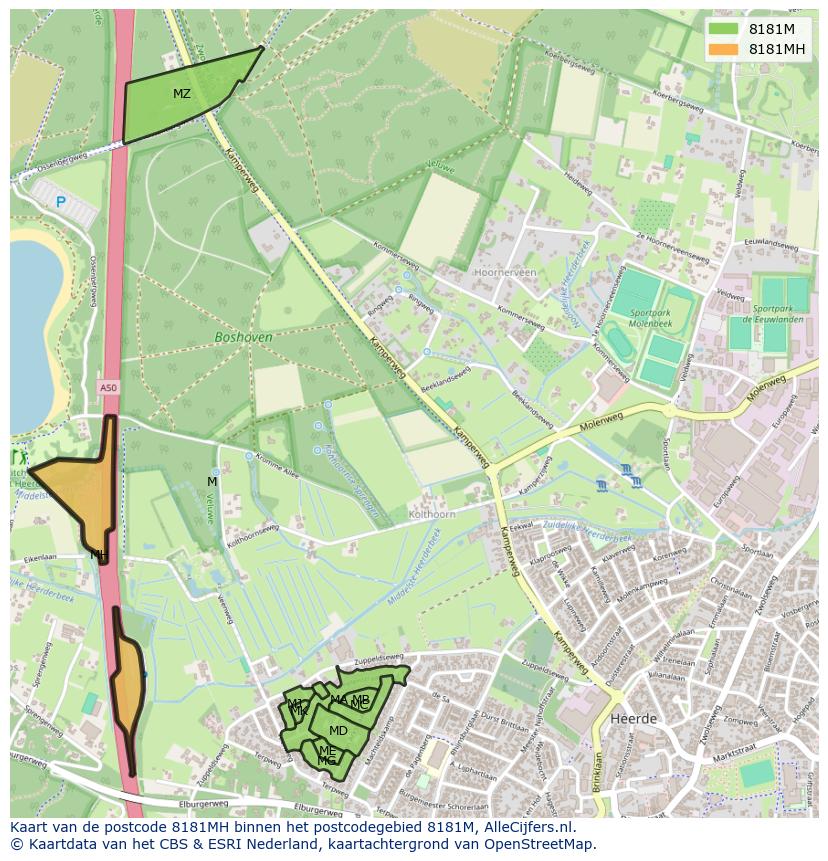 Afbeelding van het postcodegebied 8181 MH op de kaart.