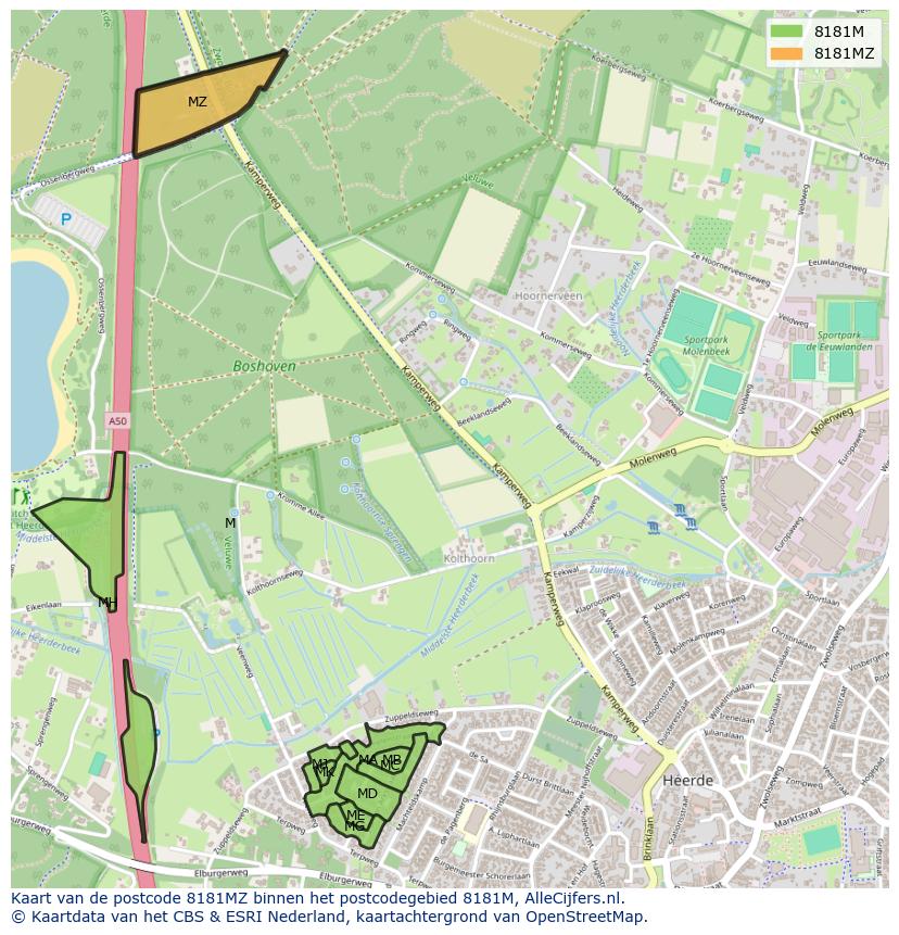 Afbeelding van het postcodegebied 8181 MZ op de kaart.