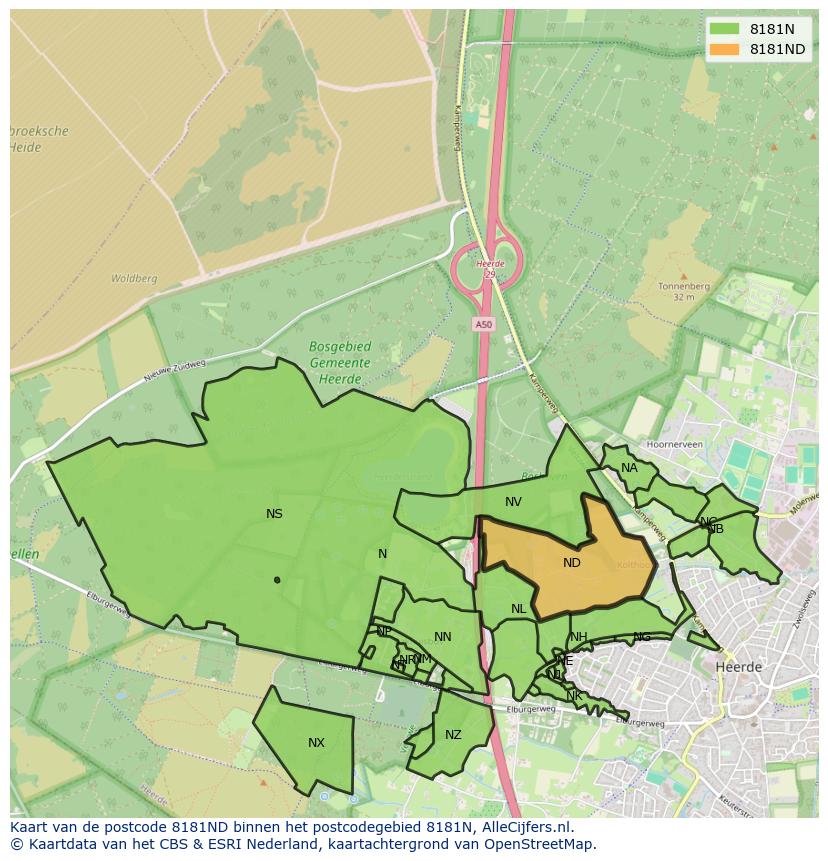 Afbeelding van het postcodegebied 8181 ND op de kaart.